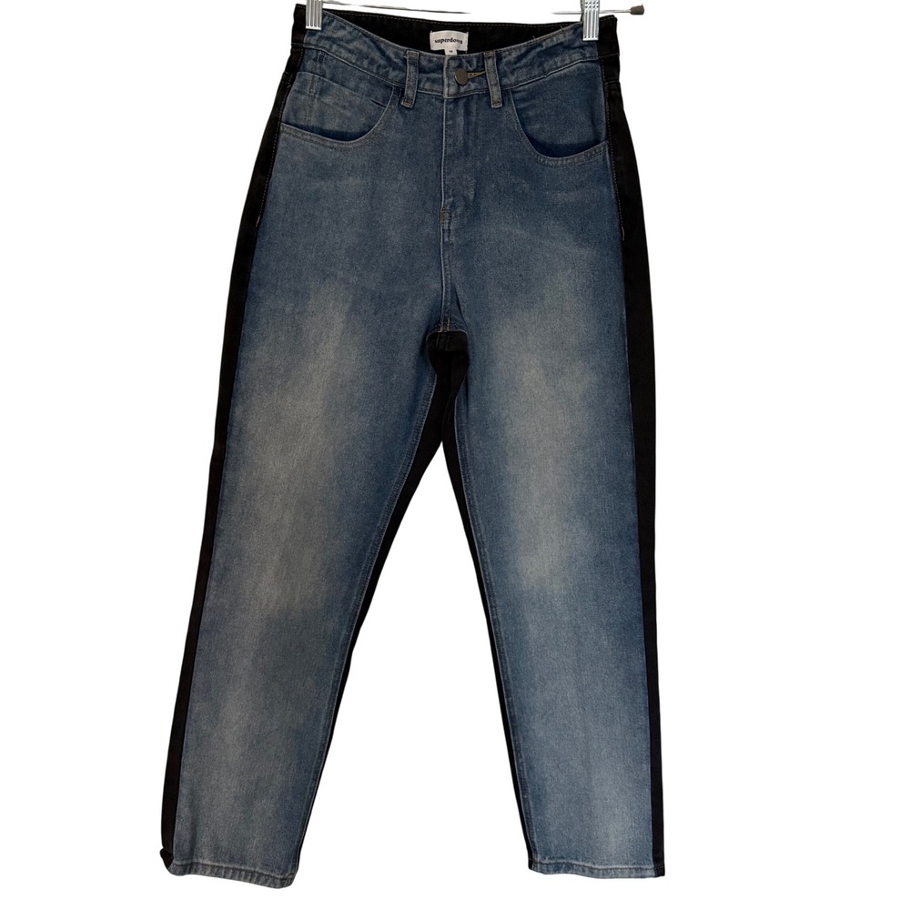 Superdown Revolve Carmen Two Tone Straight Black/Blue Denim Size M Women's Y2K